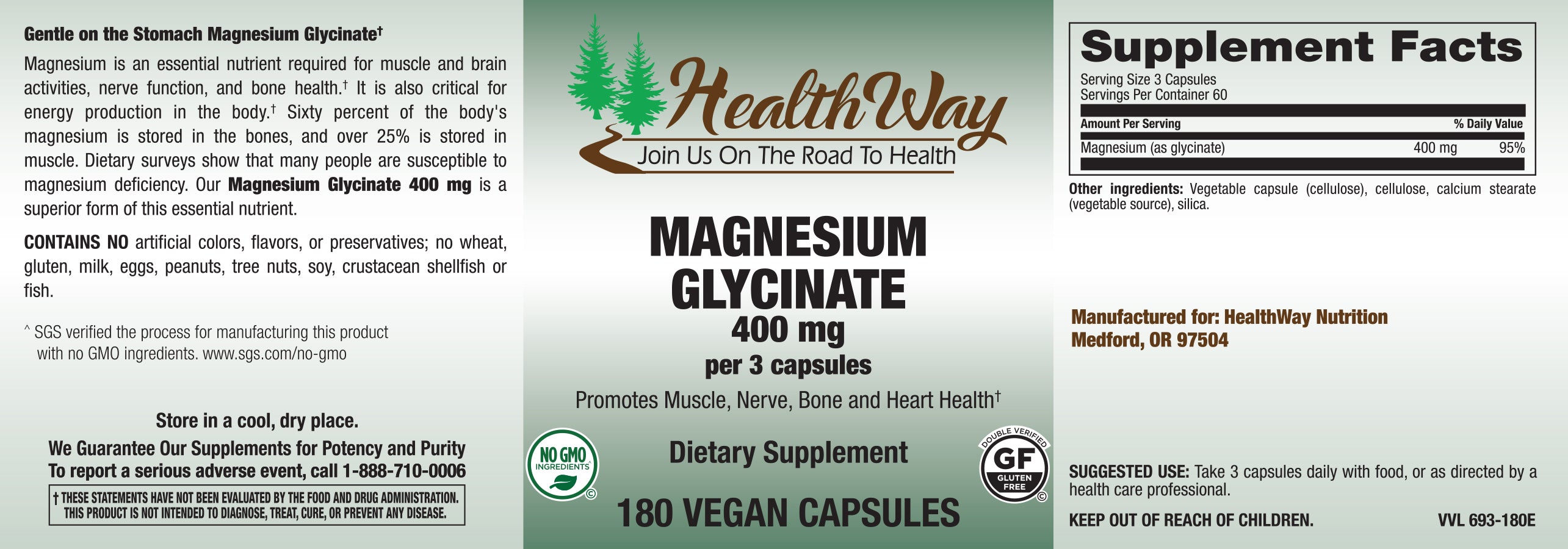 HealthWay Mag Glycinate 400mg 180cp