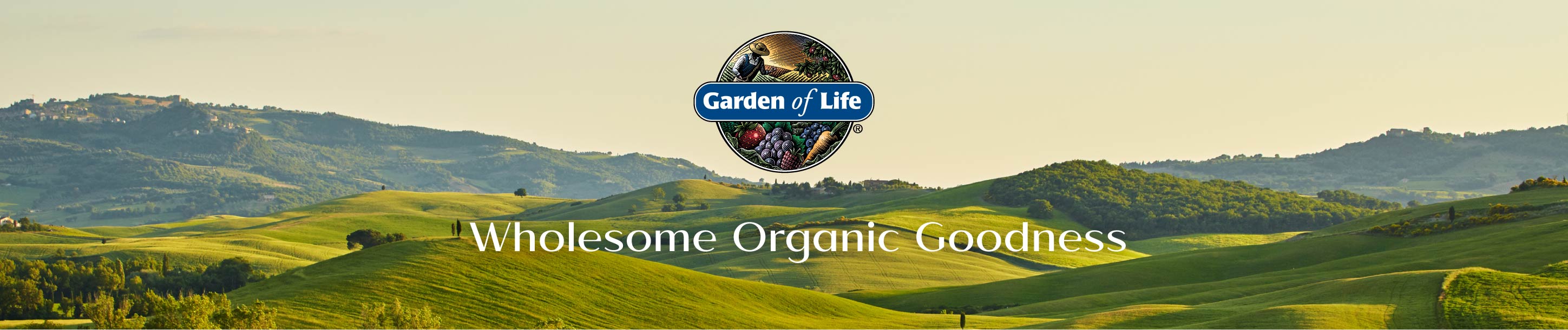 Garden of Life Logo over greens mountains