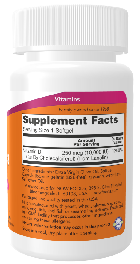 Supplements - Now Vit D-3 10,000 IU 30sg