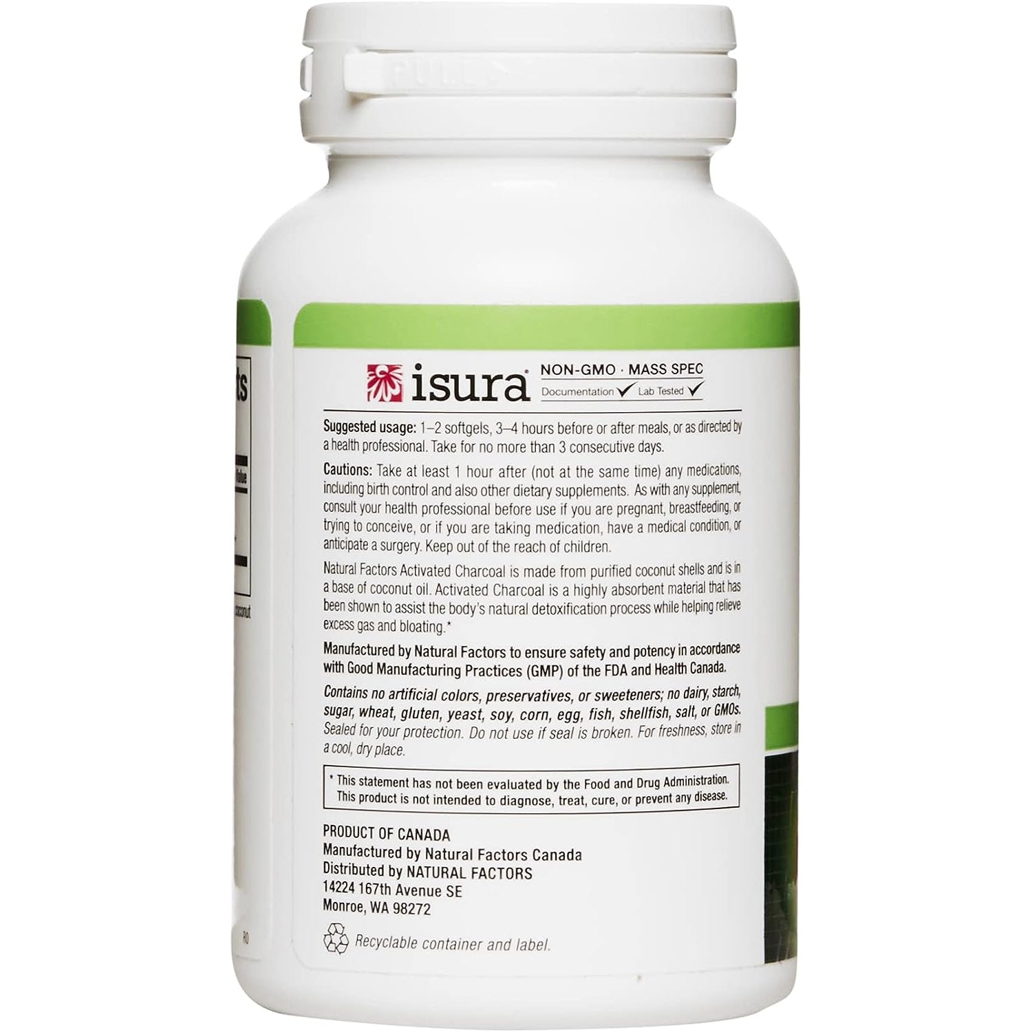 Natural Factors Activated Charcoal 500mg 90sg