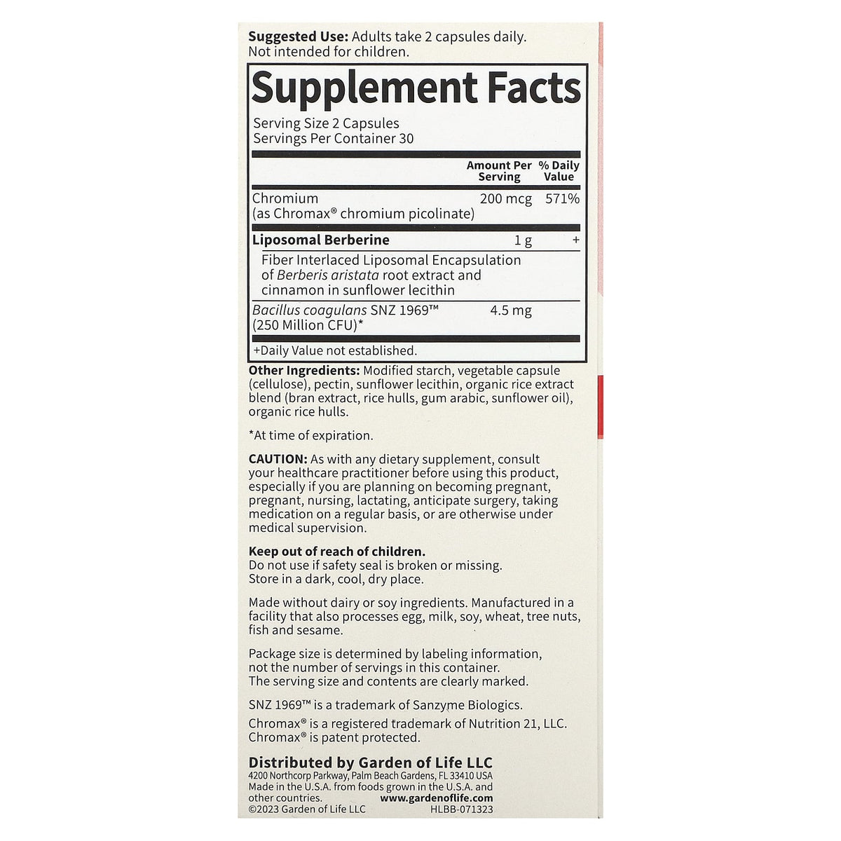 Supplement Facts Liposomal Berberine | Healthway