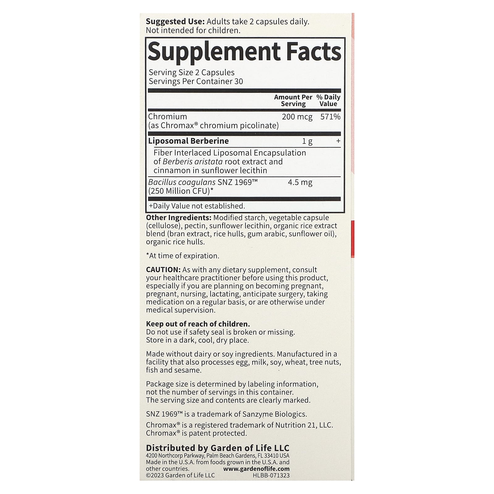 Supplement Facts Liposomal Berberine | Healthway