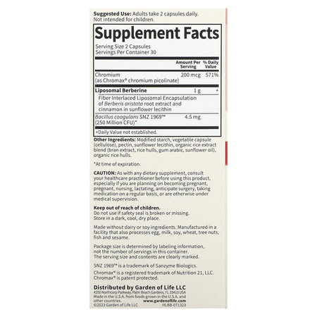 Supplement Facts Liposomal Berberine | Healthway