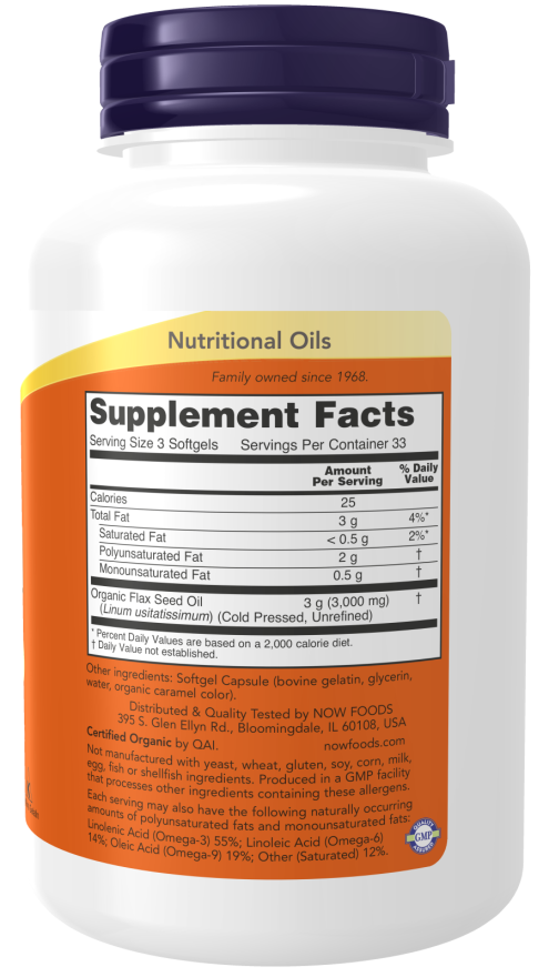 NOW FLAX OIL ORGANIC 1000mg 100 SGELS-[HealthWay]