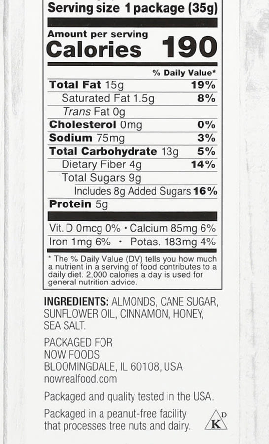 Now Almonds Cinnamon Honey 1oz