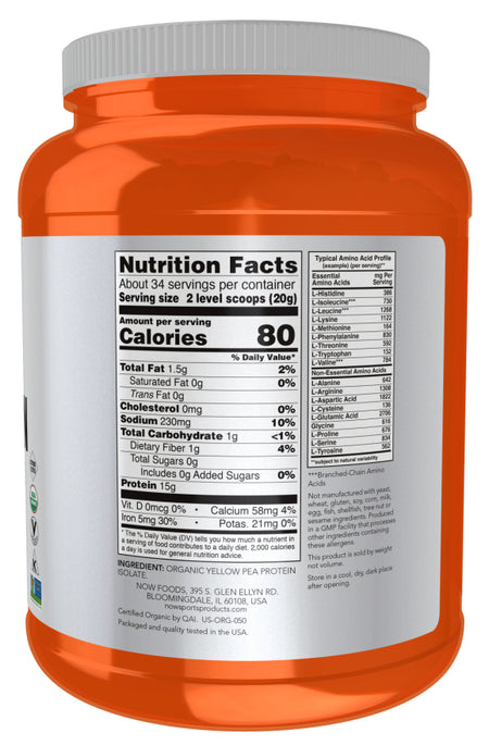 Now Pea Protein Organic Unflavored 1.5lb-[HealthWay]