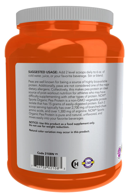 Now Pea Protein Organic Unflavored 1.5lb-[HealthWay]