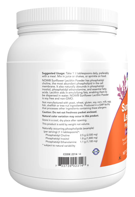 Now Lecithin Sunflower powder 1lb-[HealthWay]