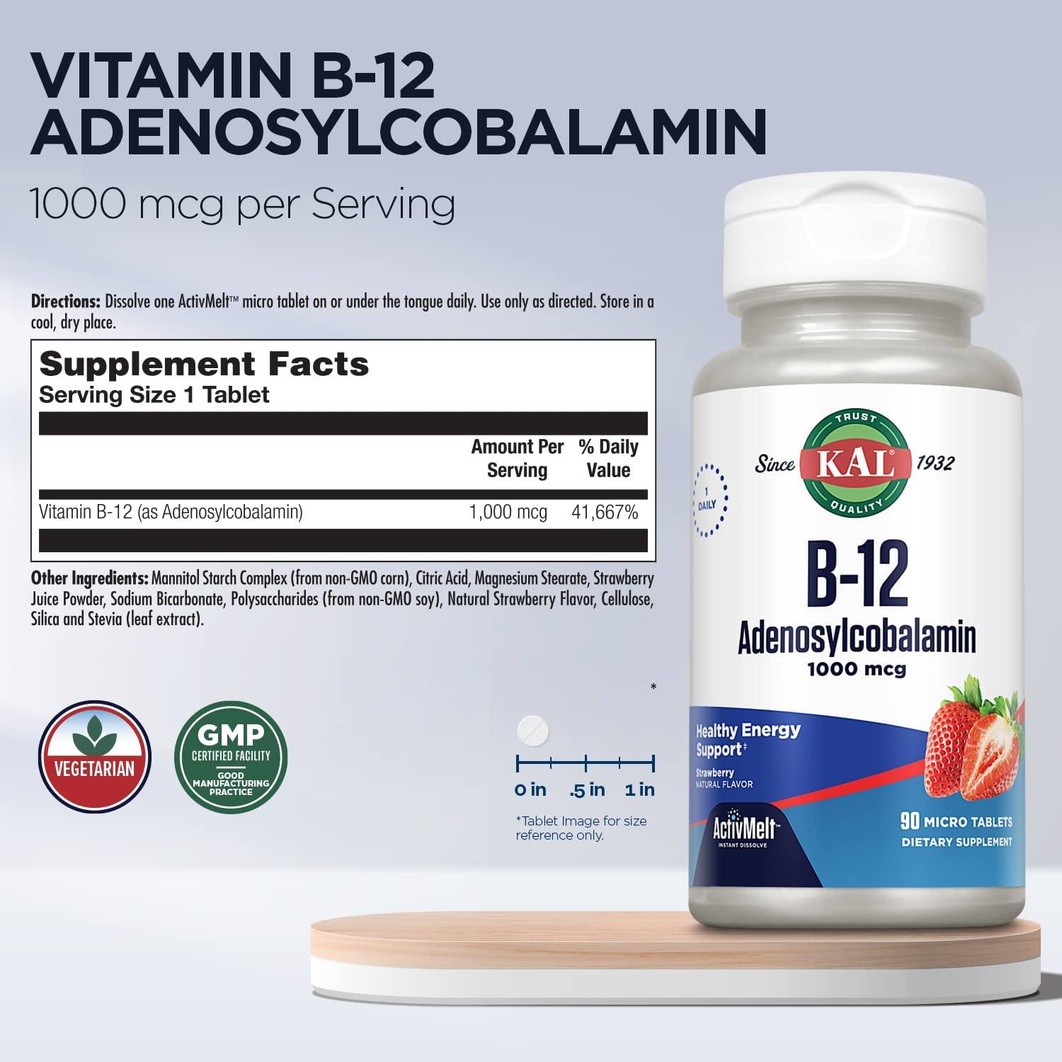 Kal B-12 Adenosylcobalamin 1000mcg 90tb