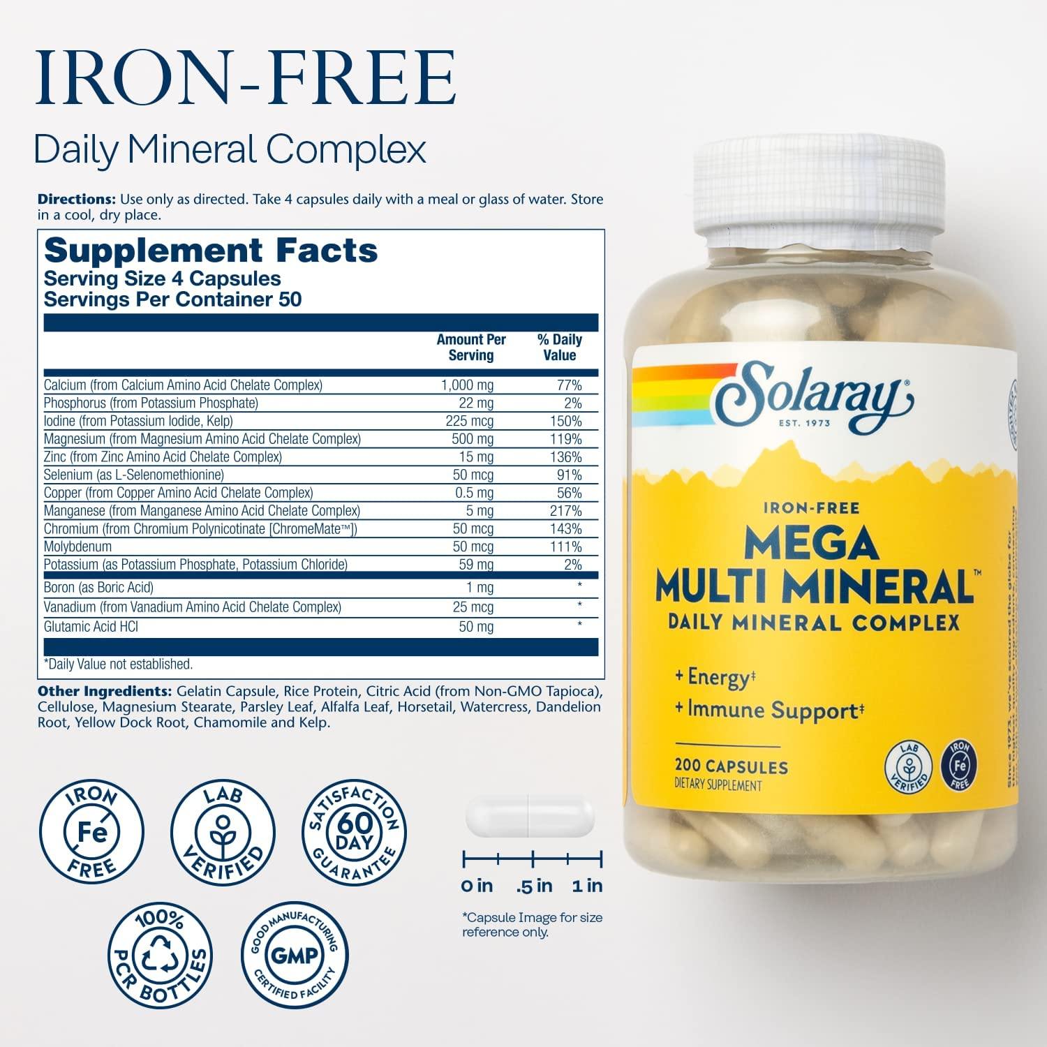 Solaray Mega Multi Mineral Iron Free 200cp