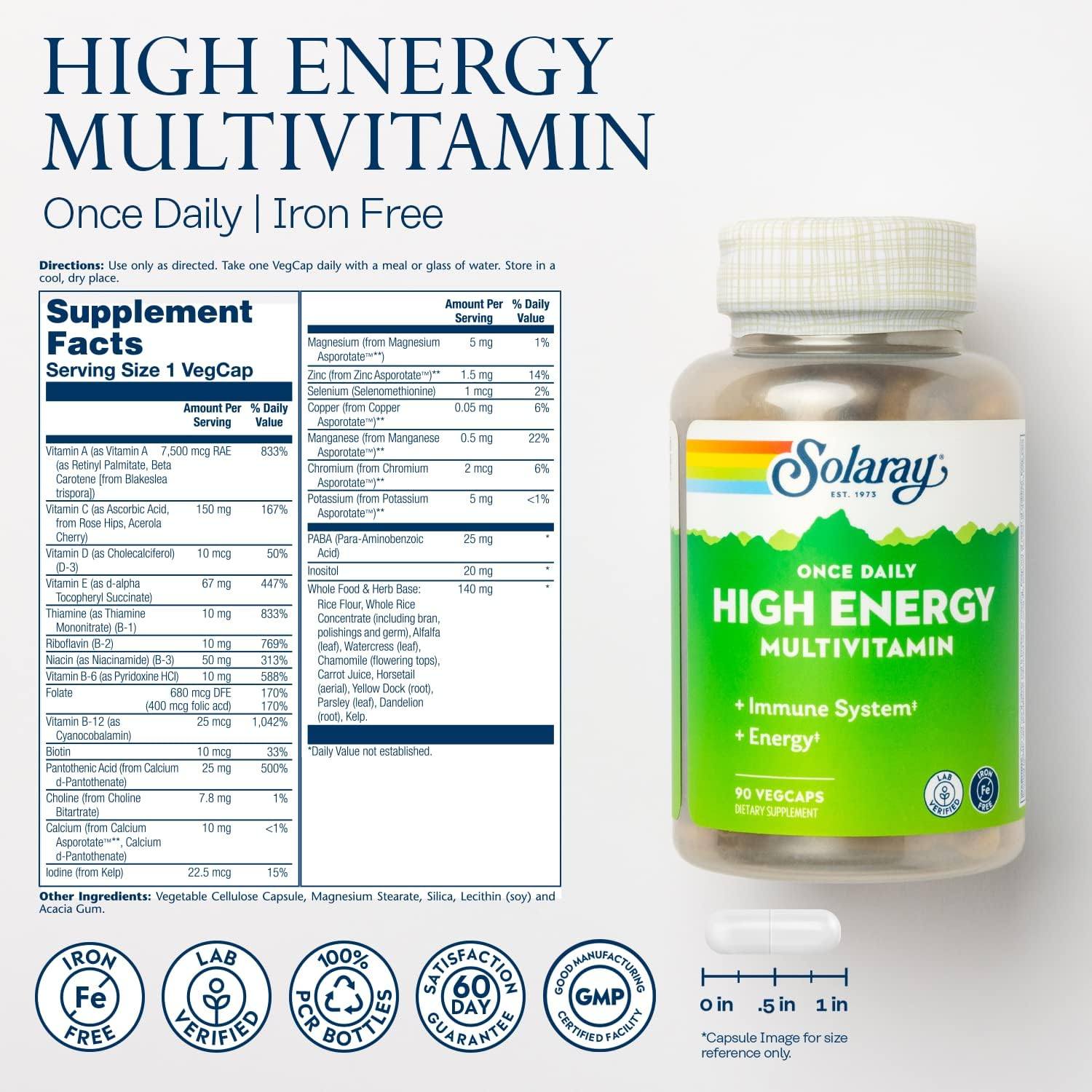 Solaray Once Daily Iron Free 90cp