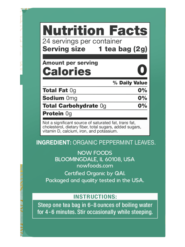 NOW PEPPERMINT TEA BAGS ORGANIC 24 BAGS