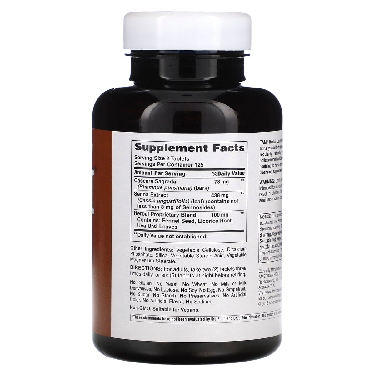 Supplement Facts American Health Tam-Lax 250tb | Healthway