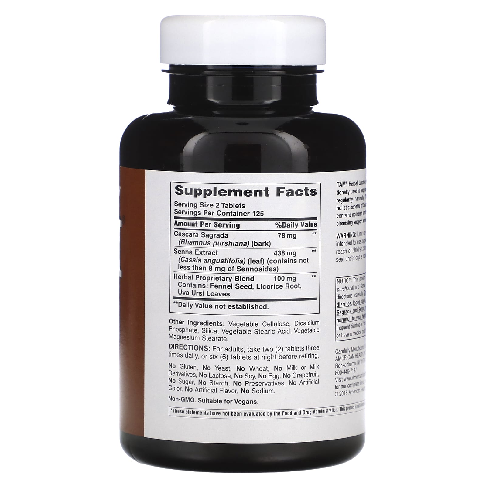 Supplement Facts American Health Tam-Lax 250tb | Healthway