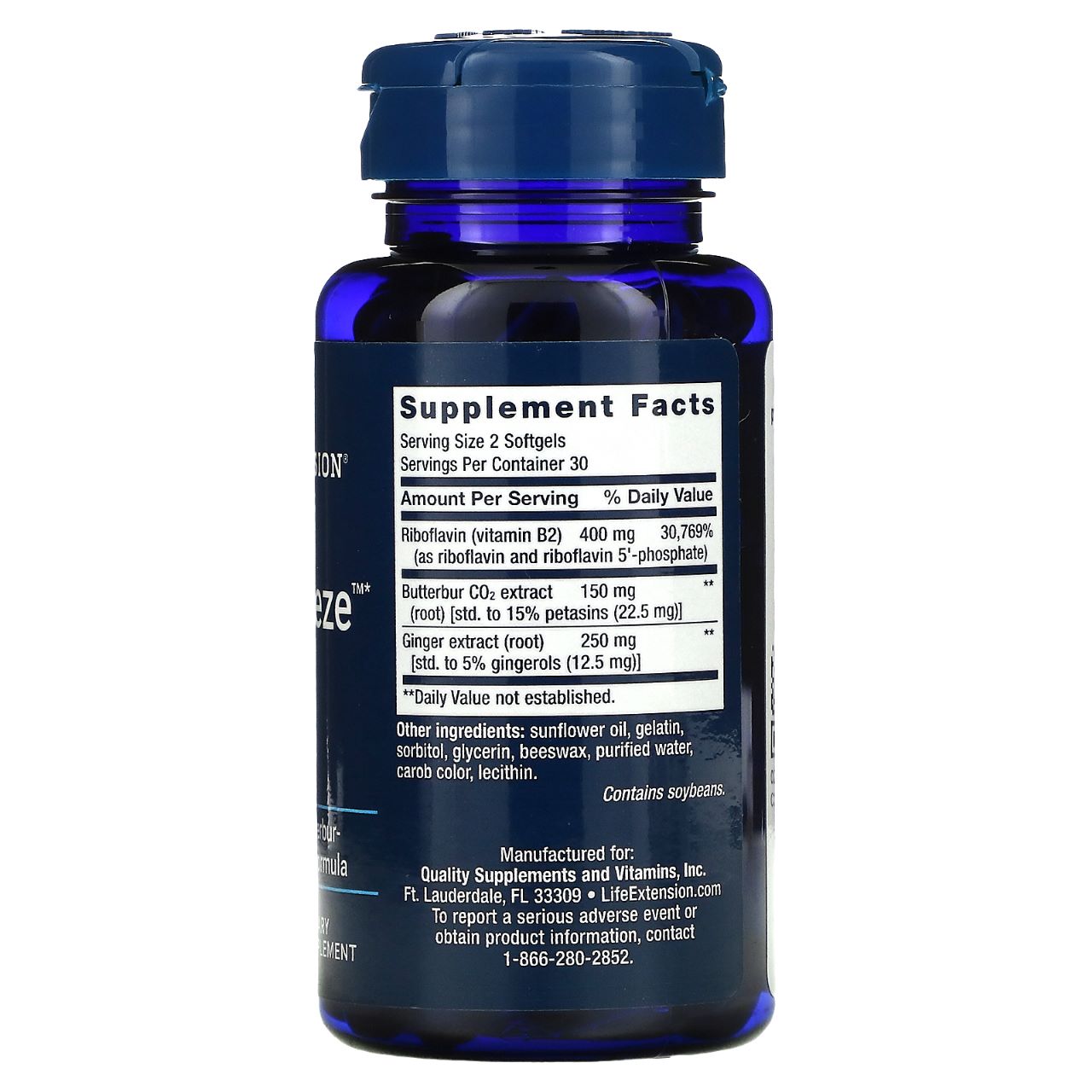 Supplement Facts Life Extension MigraEeze 60cp | Healthway