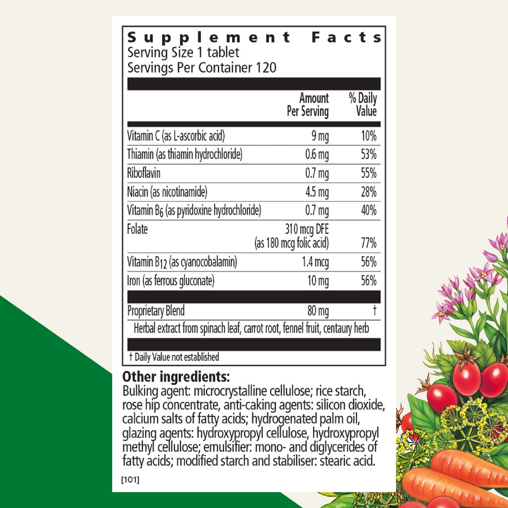 Supplement Facts Floradix Iron 120tb | Healthway