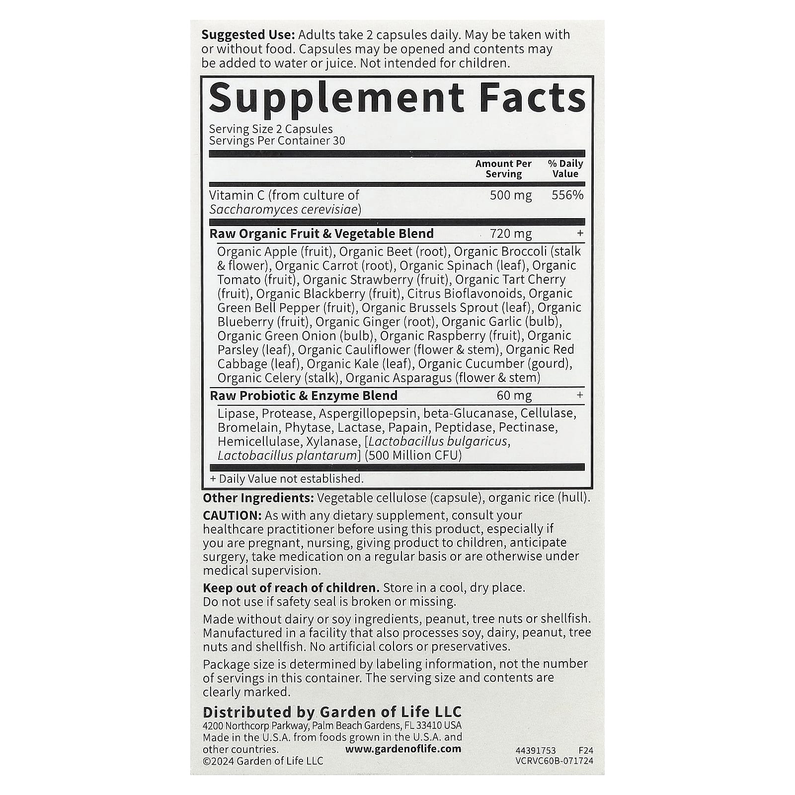 Garden of Life Vitamin Code Raw Vitamin C 60cp