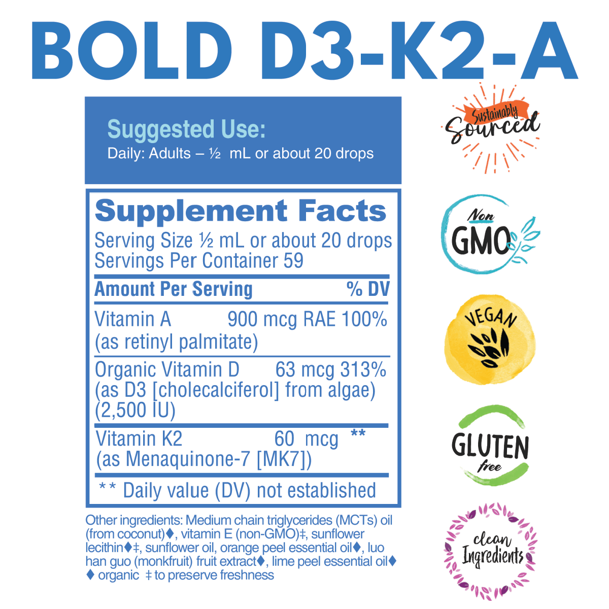 Bold Botanica D3-K2-A Complex 1oz