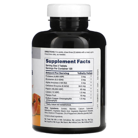 Supplement Facts American Health Super Papaya Enzyme 360ch 
