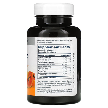 Supplement Facts American Health Super Papaya Enzyme 180ch 