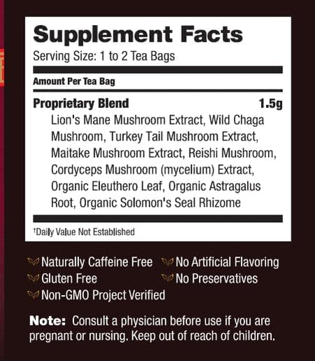 Supplement Facts Bravo Six Mushroom Defense Tea | Healthway