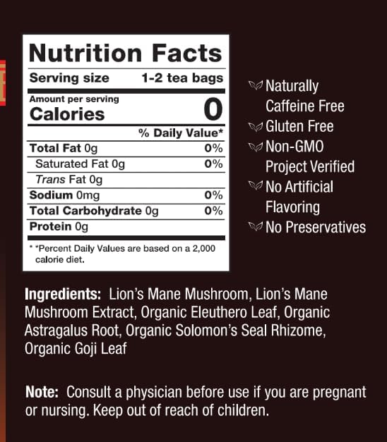 Supplement Facts Bravo Tea Lions Mane 20bg | Healthway