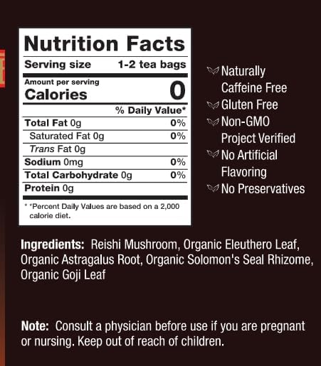 Supplement Facts Bravo Tea Reishi 20bg | Healthway