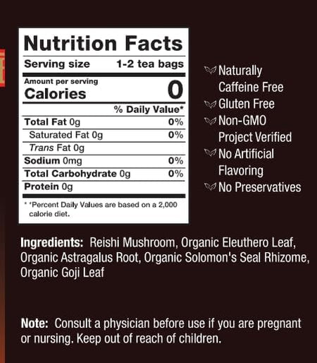 Supplement Facts Bravo Tea Reishi 20bg | Healthway