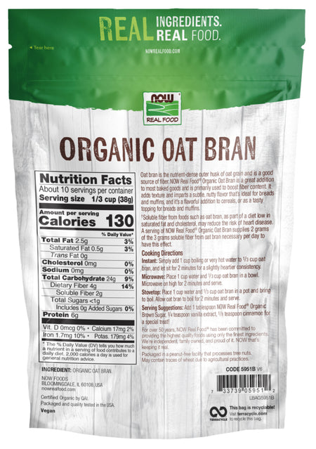 NOW OAT BRAN ORGANIC 14 OZ-[HealthWay]
