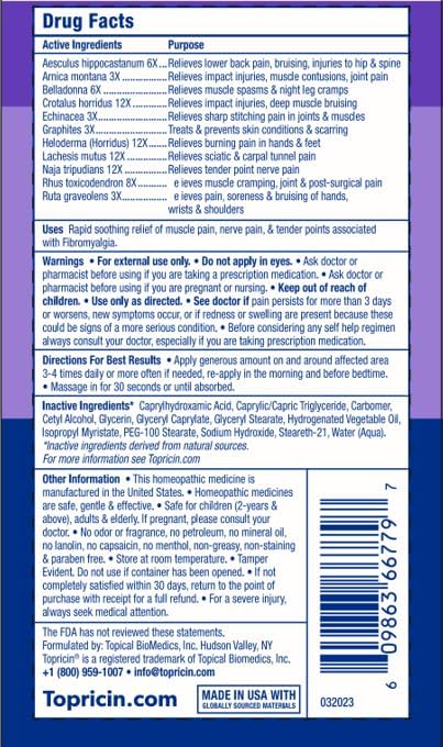 Supplement Facts Topricin Fibro Cream 6oz | Healthway