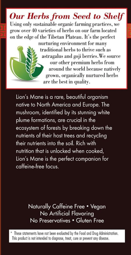 Side Label Bravo Tea Lions Mane 20bg | Healthway