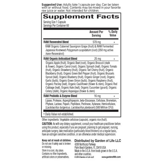 Garden Of Life Raw Resveratrol 350mg 60vc-[HealthWay]