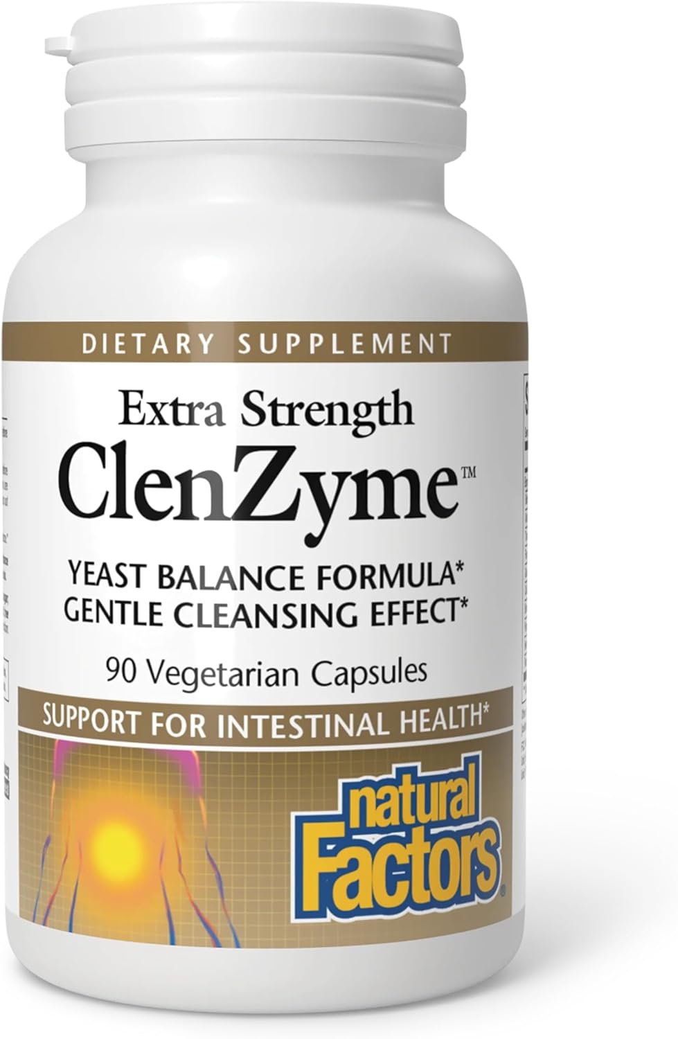 Supplement bottle labeled 'ClenZyme' by Natural Factors on a white background