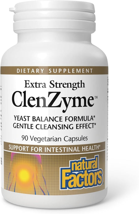 Supplement bottle labeled 'ClenZyme' by Natural Factors on a white background