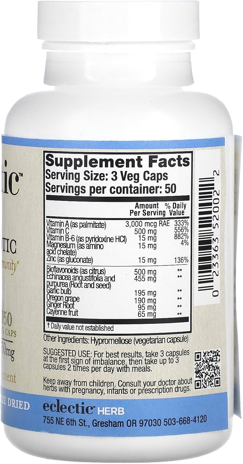 Supplement Facts Eclectic Vita Biotic 150cp | Healthway