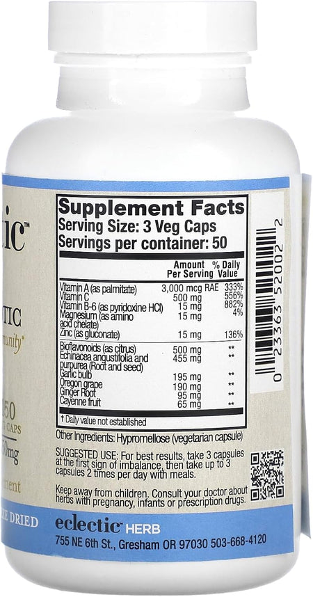 Supplement Facts Eclectic Vita Biotic 150cp | Healthway