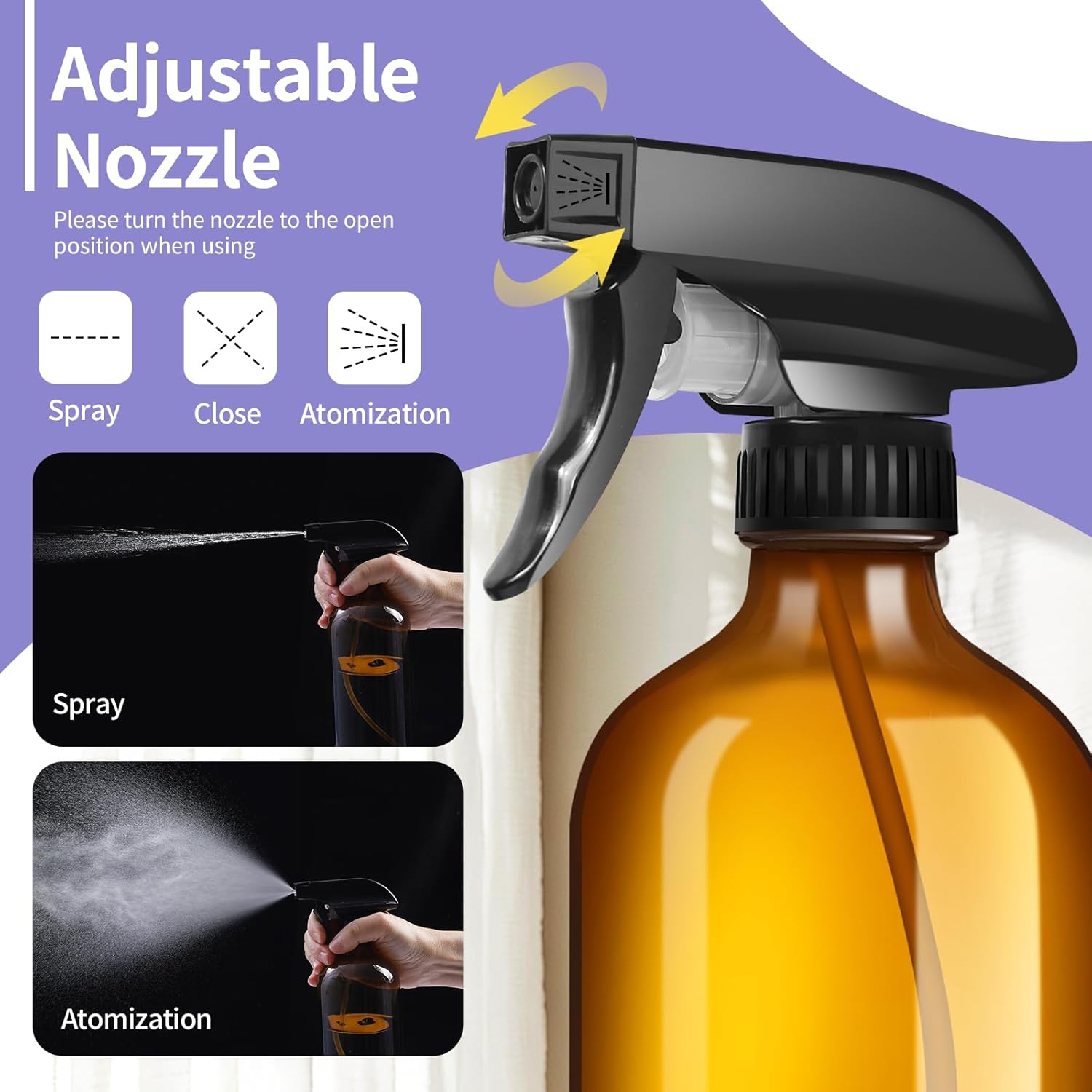 Amber Glass Spray Bottle 16oz Adjustable Nozzle