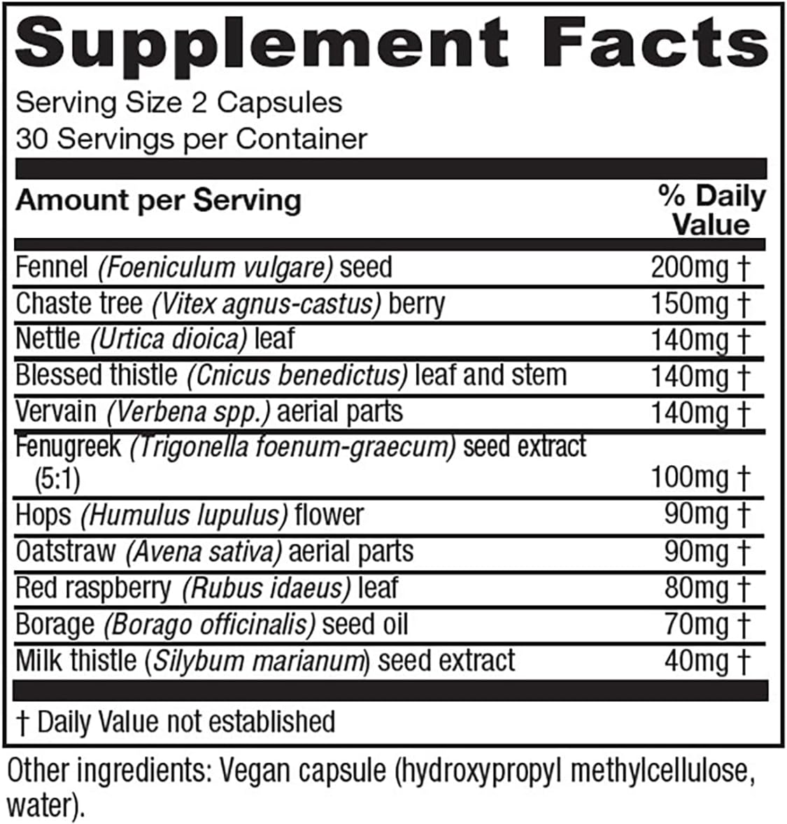 Supplement Facts Vitanica Lactation Blend 60cp | Healthway