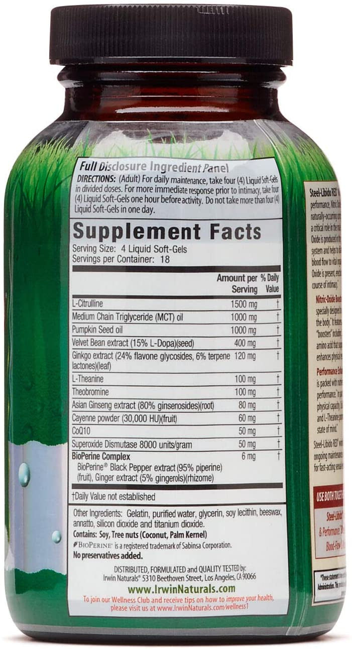 Supplement Facts Irwin Steel Libido Red 75sg | Healthway