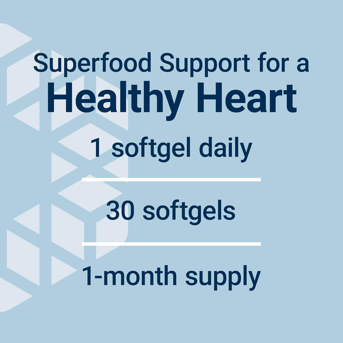 Supplement packaging with text about superfood support for a healthy heart on a blue background