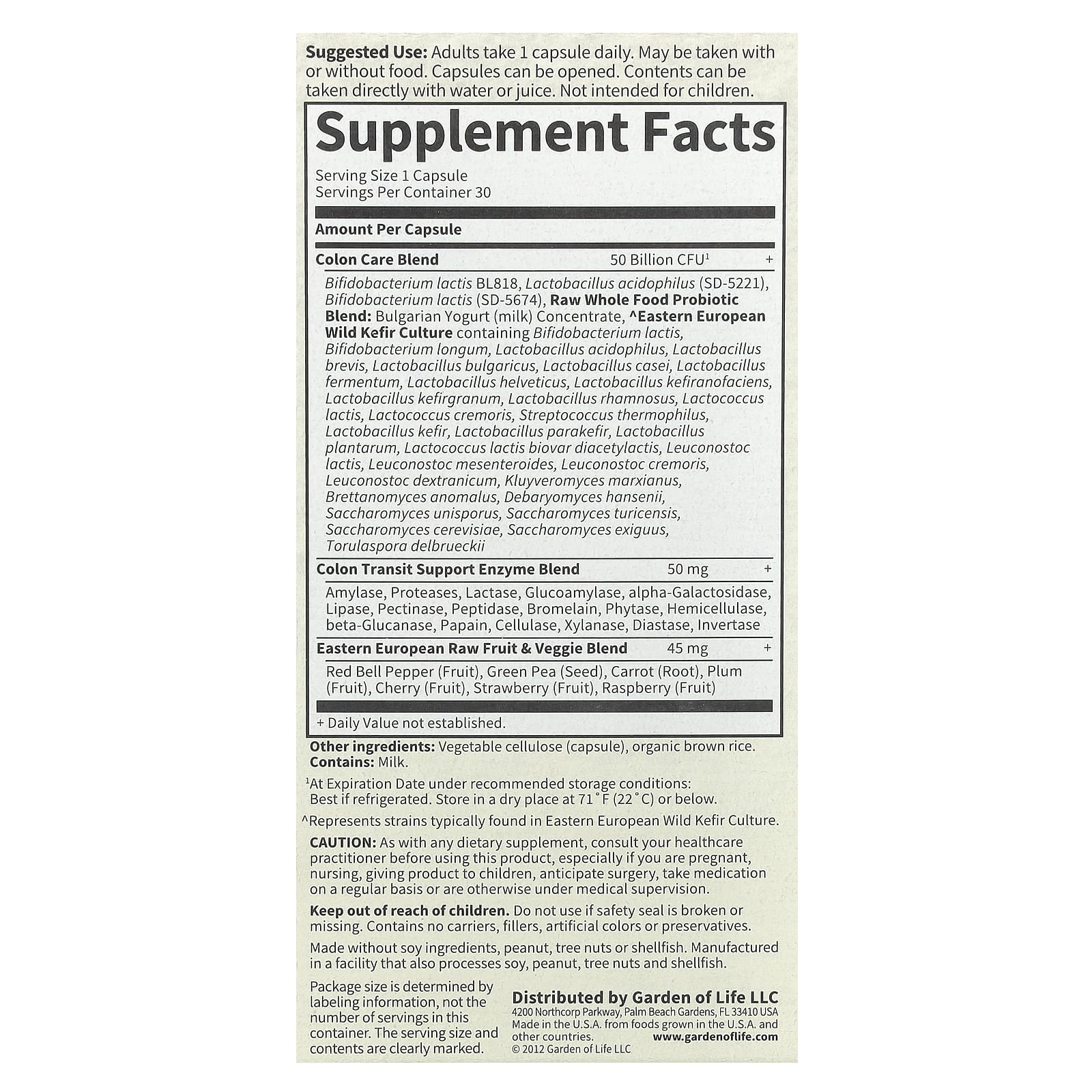 Garden of Life Raw Probiotic Colon 50B 30cp