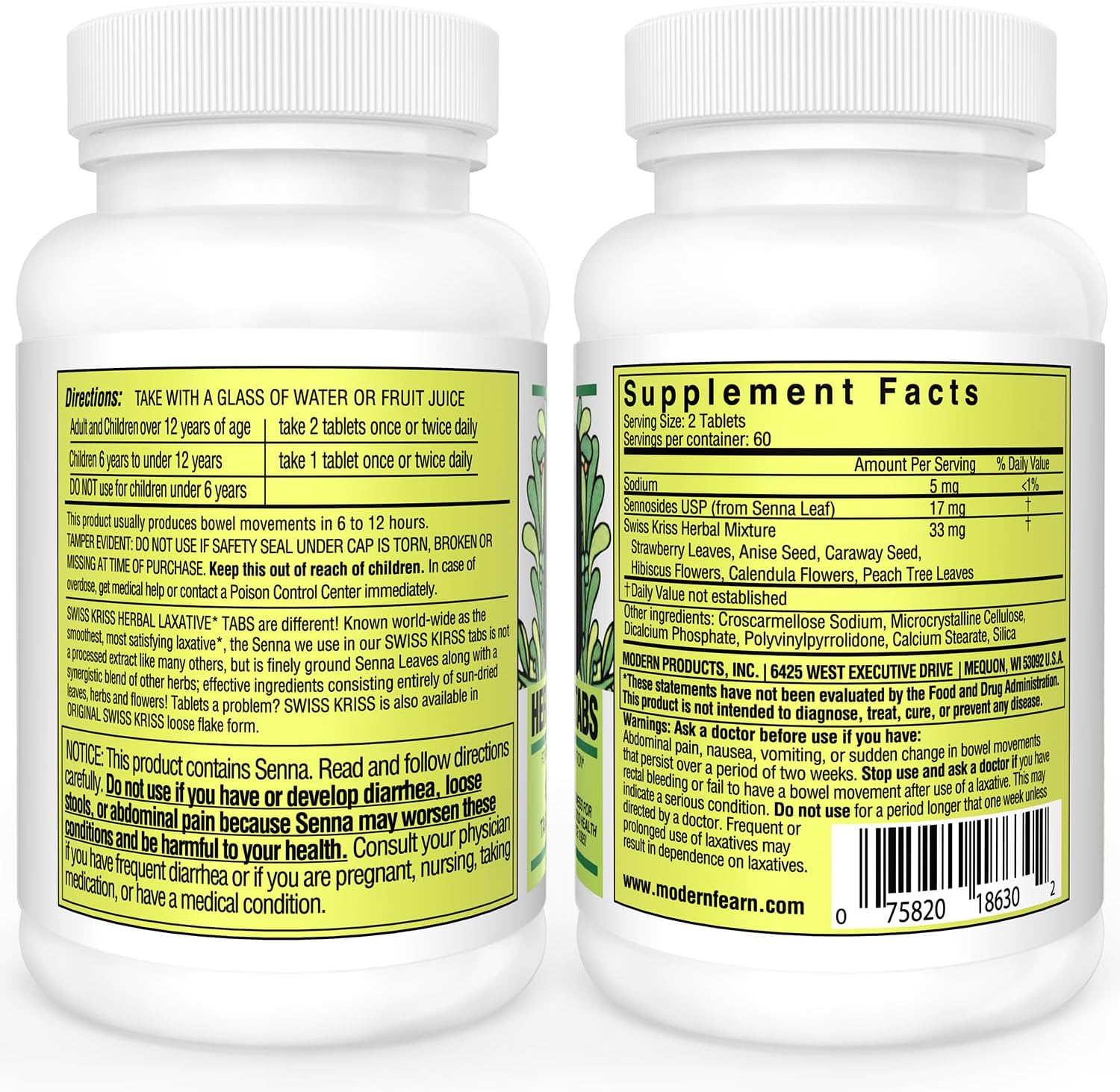 Supplement Facts Swiss Kriss 250tb  | Healthway