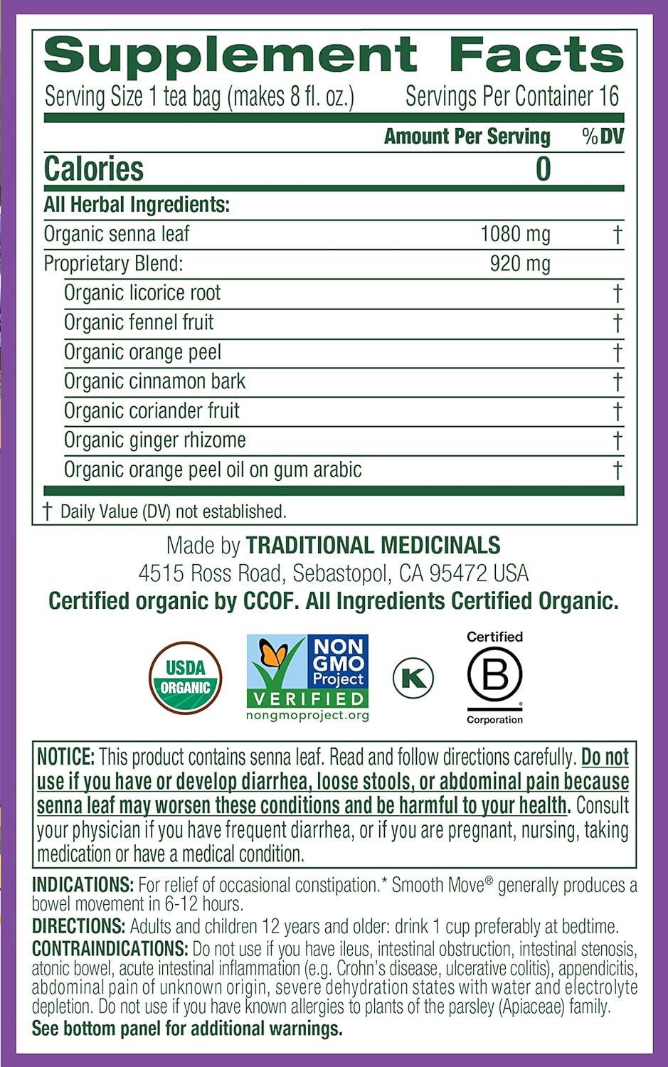 Traditional Medicinals Smooth Move Tea 16bg