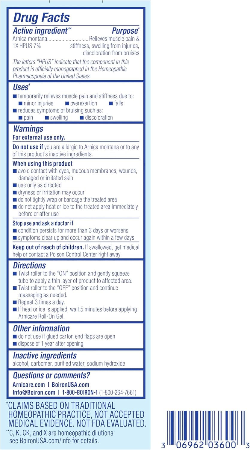 Supplement Facts Boiron Arnicare Roll On 1.5oz | Healthway