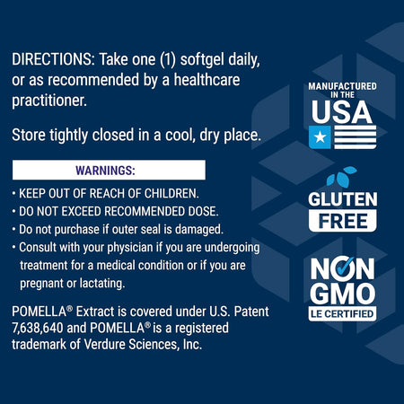 Drug label with directions, warnings, and certification logos on a blue background