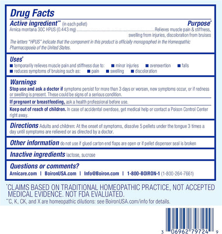 Supplement Facts Boiron Arnica 30C 3pk | Healthway