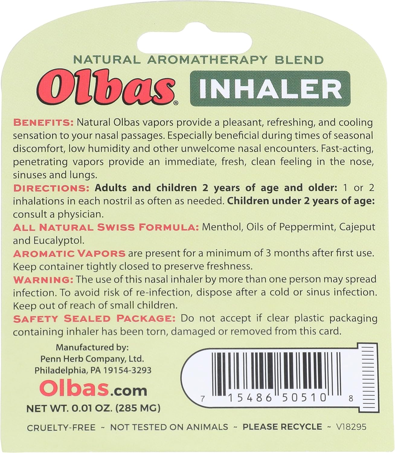 Back Label Olbas Inhaler Pocket Size | Healthway