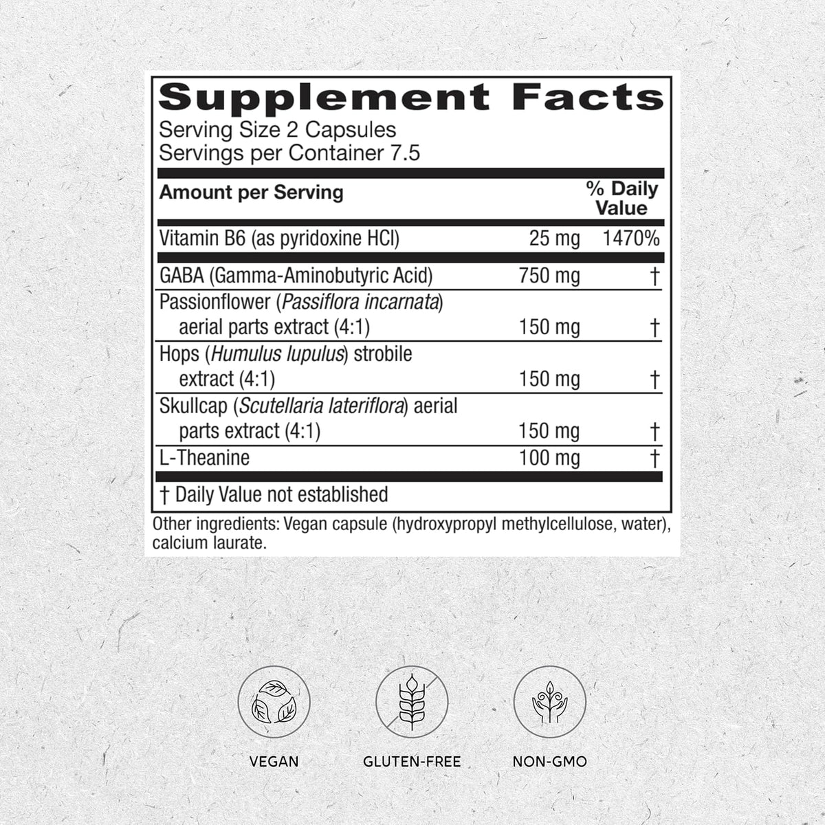 Supplement Facts Vitanica GABA Ease 15cp | Healthway