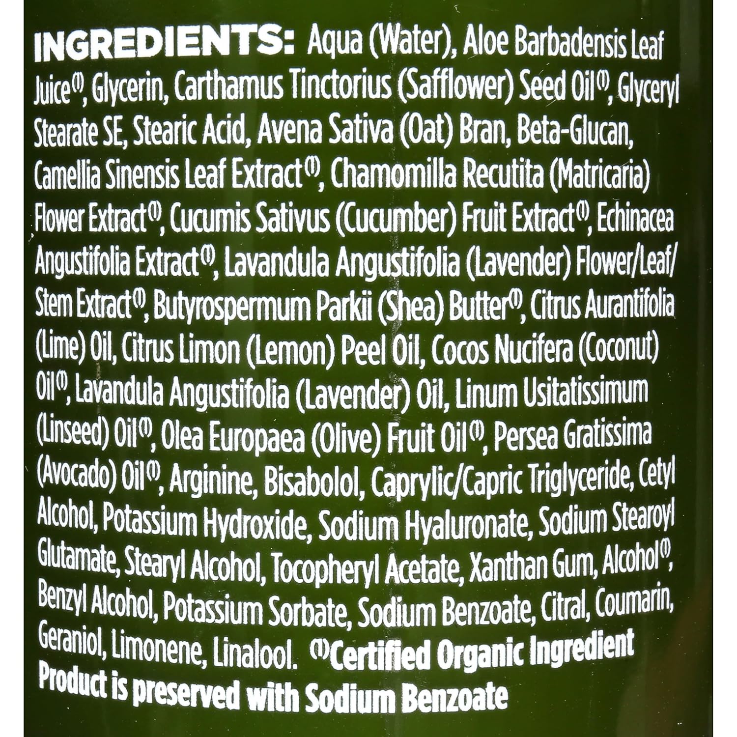 Ingredient Label Avalon Lavender Lotion 12oz 