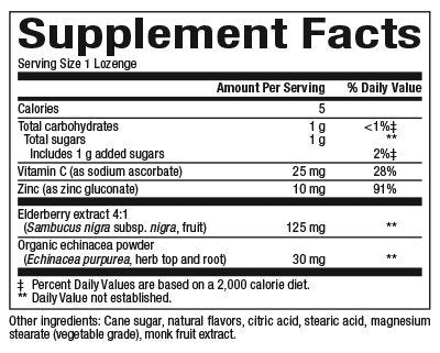 Natural Factors Zinc Lozenges w/ Elderberry Echincea and Vitamin C 60lz